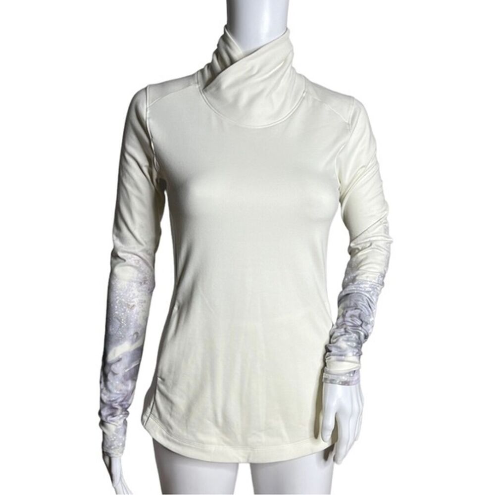 Calia Shirt Womens XS White Purple Gray Tie Dye Cuffs Mock Neck Top Athleisure